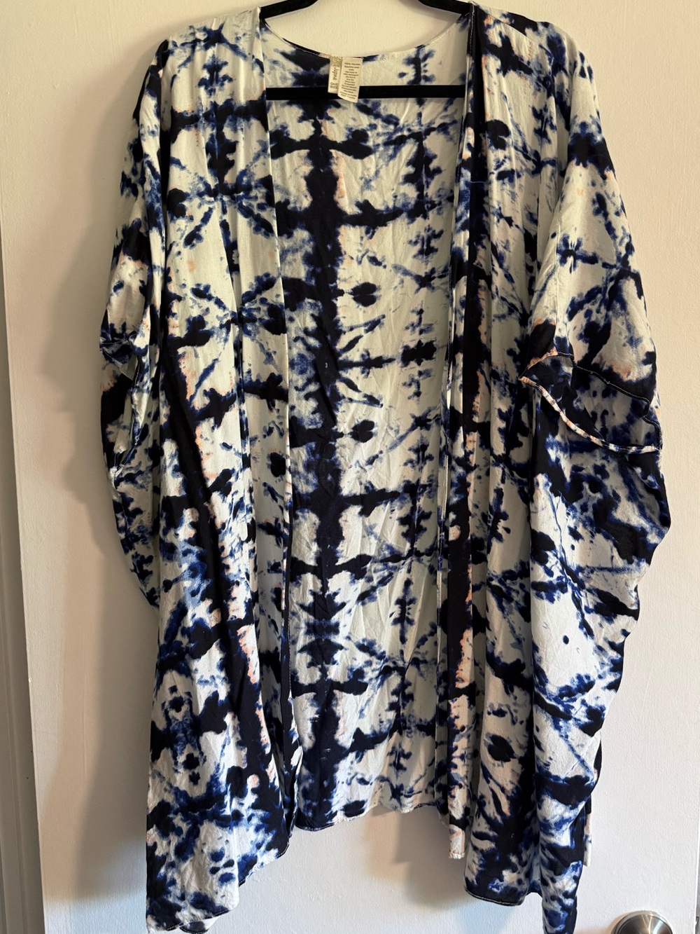 Japna White and Navy Blue Tie-Dye Swim Coverup